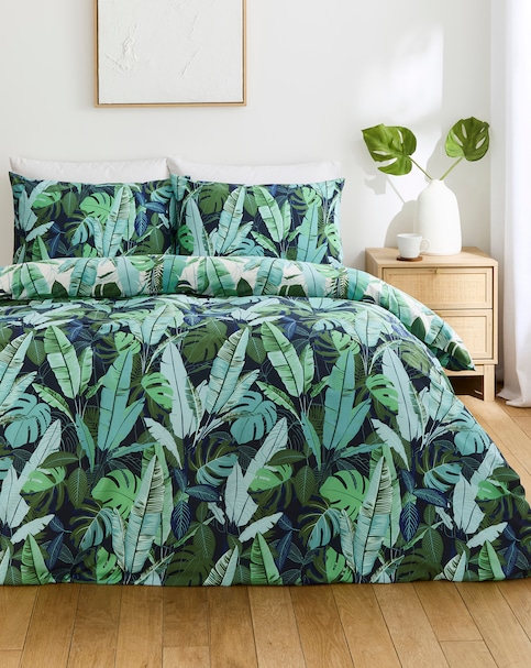 Tropical Leaf Cotton Blend Reversible Duvet Cover Set