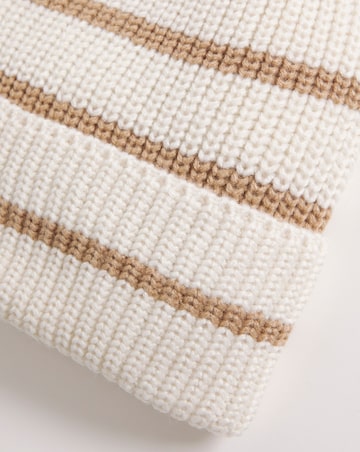 Cream Stripe Chunky Knit Beanie