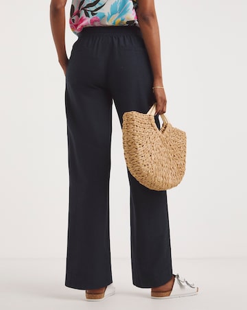 Navy Linen Mix Straight Leg Trousers