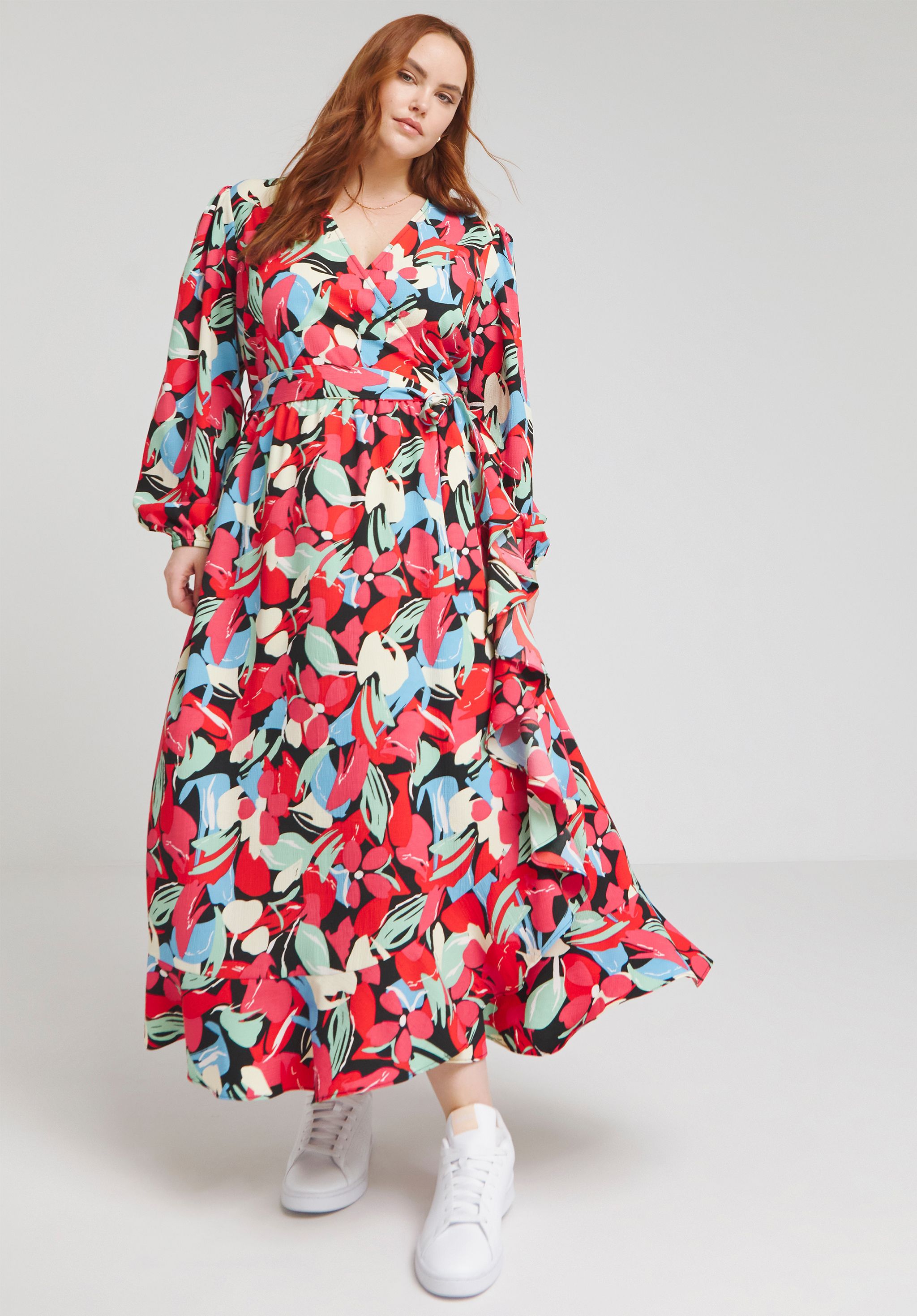 Floral Print Wrap Midi Dress