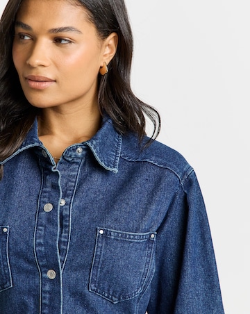 Dark Wash Belted Oversized Shirt Dress