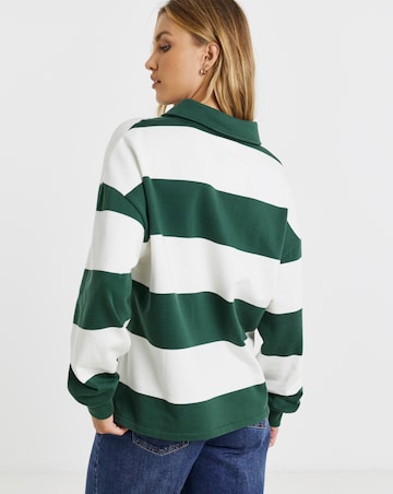 Green & White Stripe Polo Neck Sweatshirt