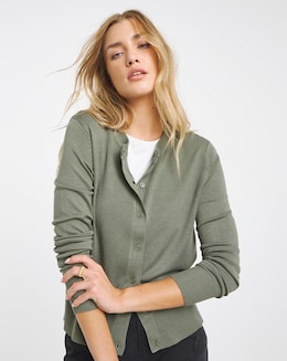 Eversoft Khaki Soft Touch Crew Neck Cardigan