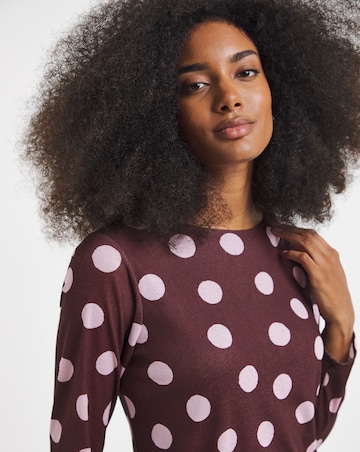 Burgundy And Pink Spot Print Mesh Midi Dress