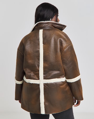 Native Youth Faux Shearling and vintage Look Vegan Leather Double Breasted Coat