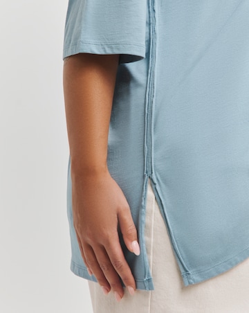 Dusty Blue Oversized Exposed Seam V Neck T-Shirt