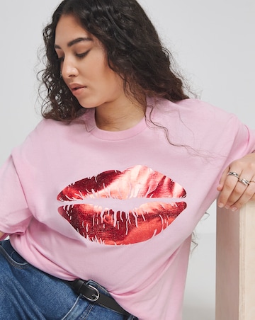 Simply Be Pink Foil Lips T-Shirt