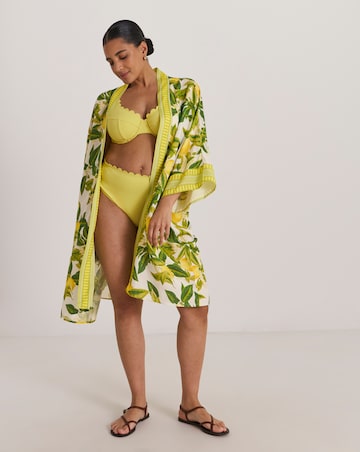 Border Print Open Kimono Beach Kaftan