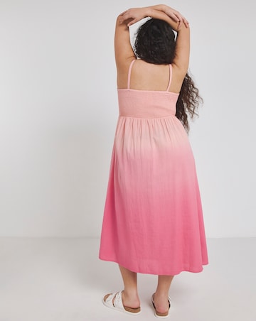 Pink Ombre Shirred Midi Dress