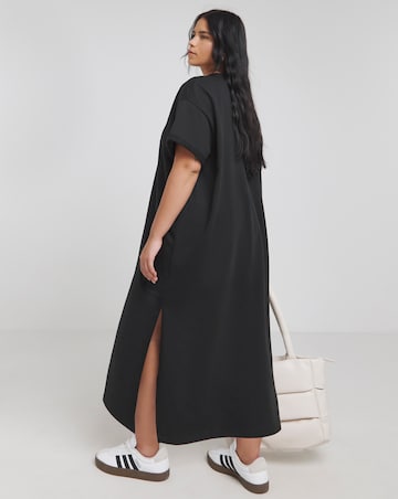 Black Cotton Jersey Graphic Short Sleeve Midi T-Shirt Dress