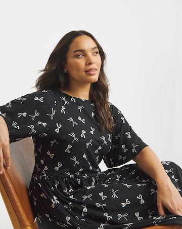 Bow Print Supersoft Midi Dress With Pockets