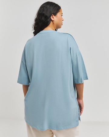 Dusty Blue Oversized Exposed Seam V Neck T-Shirt
