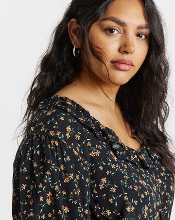 Ditsy Floral Print Frill Neck Detail Midi Dress