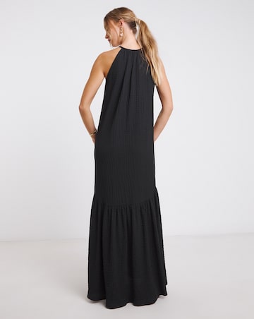 Black Textured Jersey Drop Waist Maxi Dress