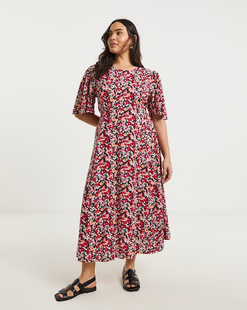 Ditsy Floral Print Viscose Midi Dress