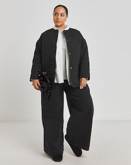 Simply Be Black Textured Quilted Round Collar Jacket