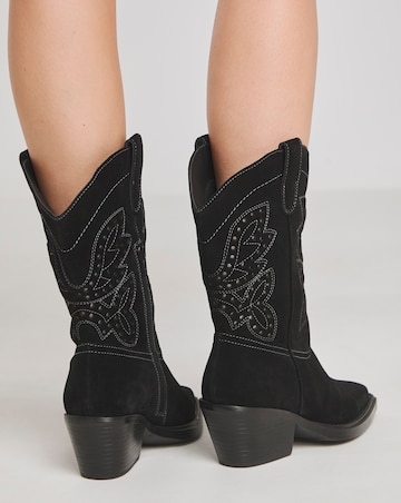 Daytona Punch Detail Suede Western Calf Boots Extra Wide EEE Fit Standard Calf