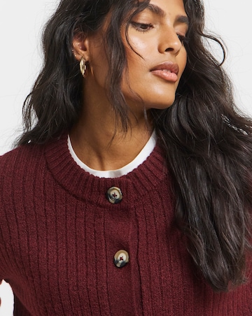 Cosy Yarn Wine Crew Neck Ribbed Cardigan