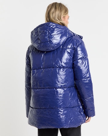 Mid Length High Shine Padded Coat and Hood