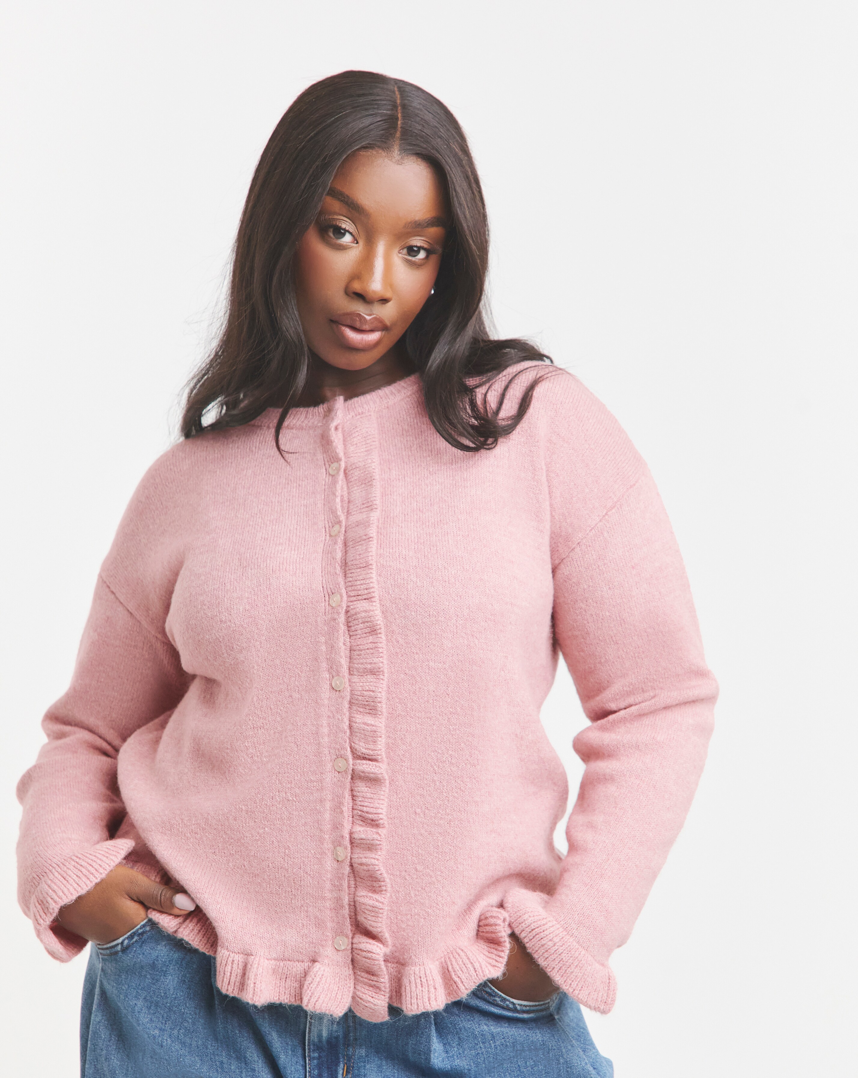 Simply Be Pink Ruffled Frill Knit Cardigan