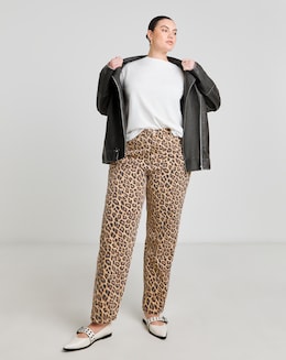 Leopard Denim Barrel Leg Jeans
