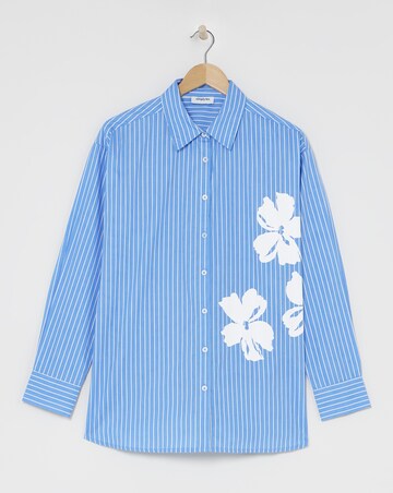 Placement Print Oversized Striped Poplin Shirt