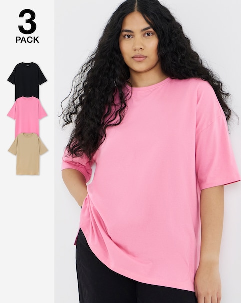 Black, Oat & Pink 3 Pack Boyfriend T-Shirts