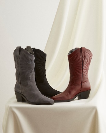 Maeve Suede Embroidered Western Cowboy Calf Boots - Wide Fit (E) & Standard Calf