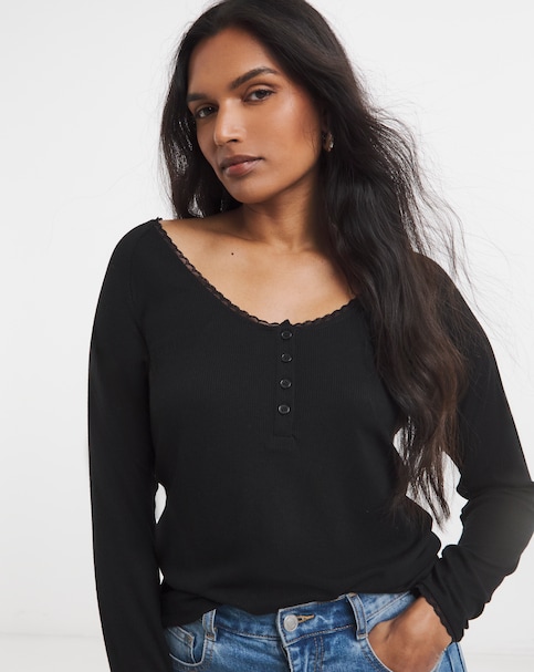 Simply Be Black Lace Trim Top