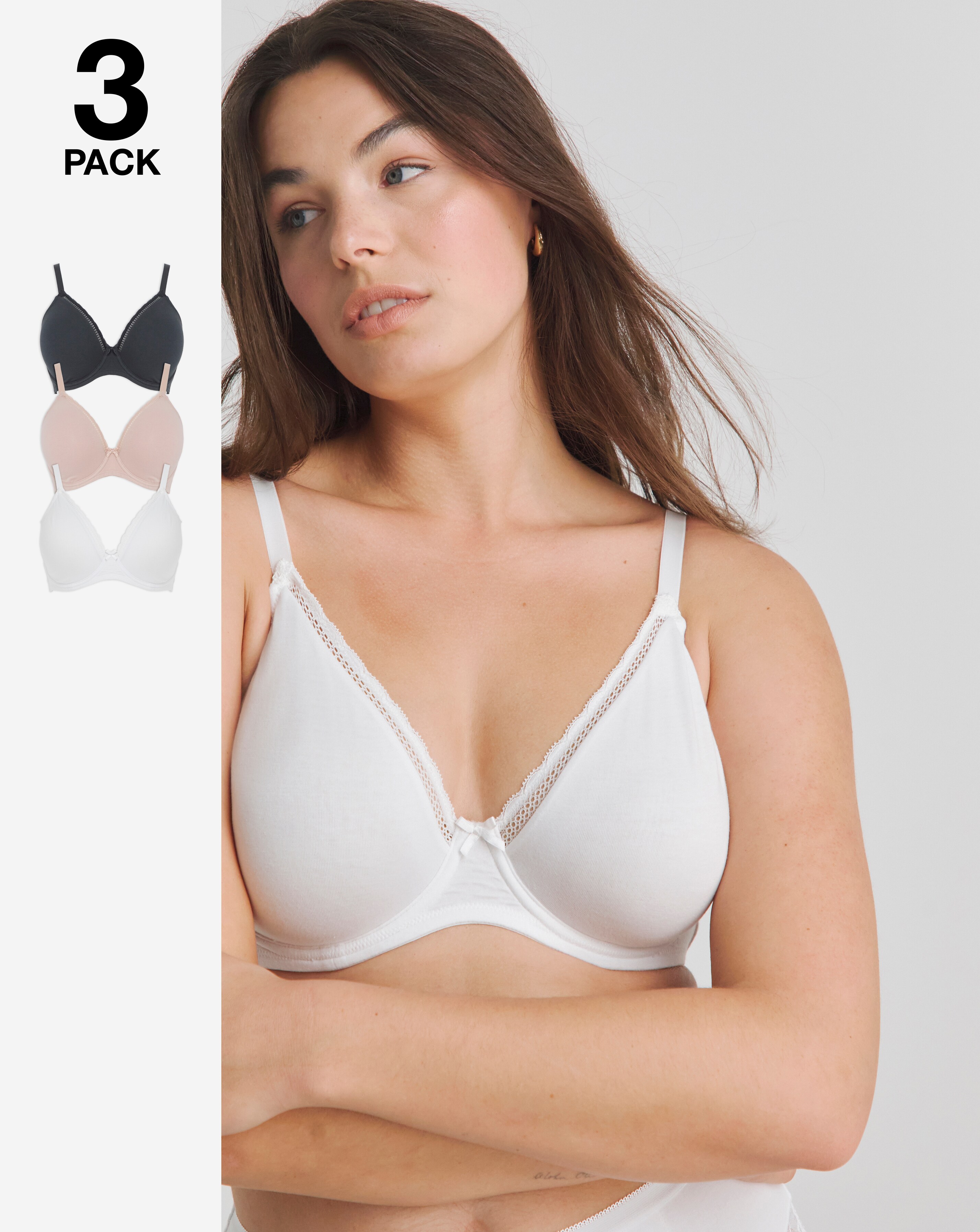 Pretty Secrets (3 Pack) New Claire Cotton Moulded Full Cup Wired Bras (B-E)
