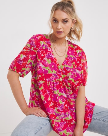 Georgette Pink Floral Print Peplum Blouse