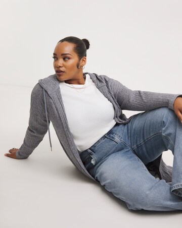 Grey Marl Ribbed Soft Touch Hooded Cardigan | Simply Be
