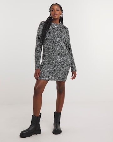 Gunmetal Tinsel Mini Jumper Dress