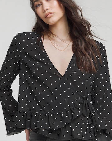 Simply Be Mono Spot Sheer Wrap Long Sleeve Blouse