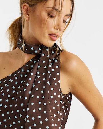 Chocolate Spot Satin Scarf Neck Top
