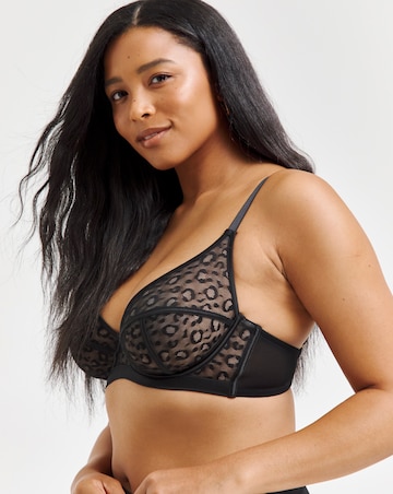 Figleaves Pimlico Non-Pad Underwired Plunge Bra B-GG - Black Leopard
