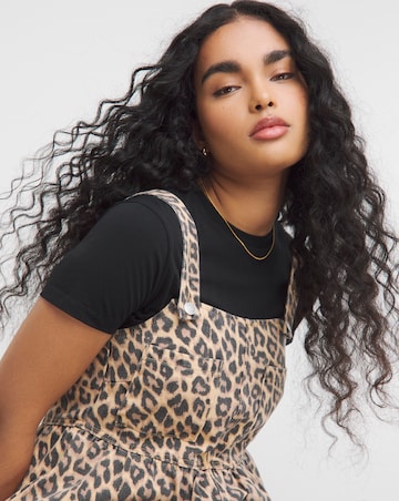 Leopard Print Midaxi Denim Pinafore Dress