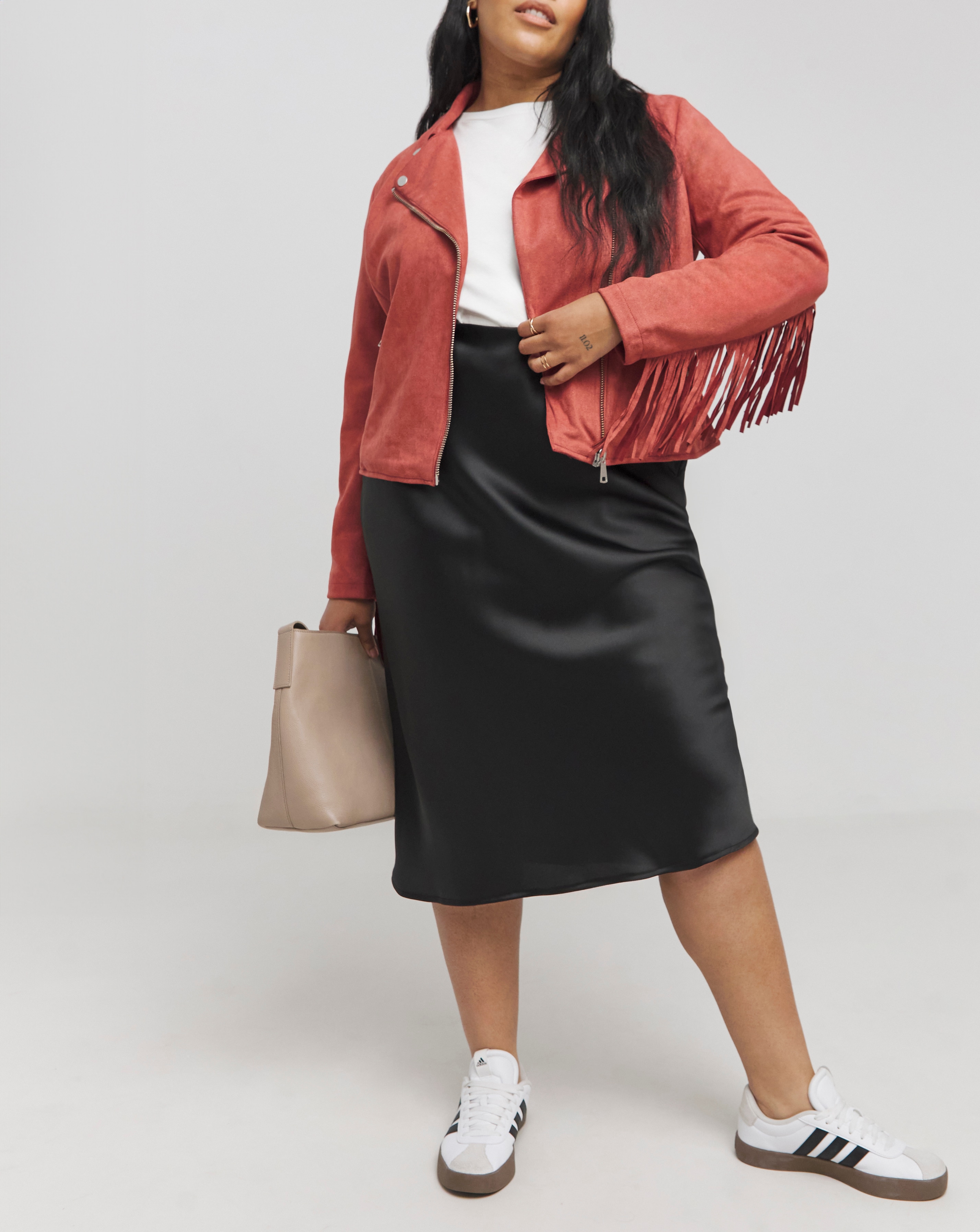 Rust Fringed Suedette Biker Jacket Simply Be