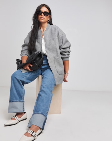Grey Marl Faux Wool Zip Through Bomber Jacket