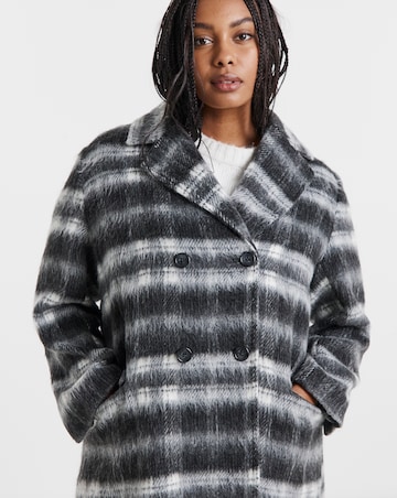 Black Check Maxi Faux Wool Coat
