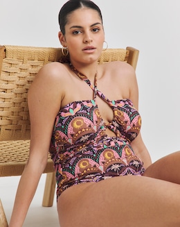 Simply Be Cut Out Halterneck Patterned Swimsuit