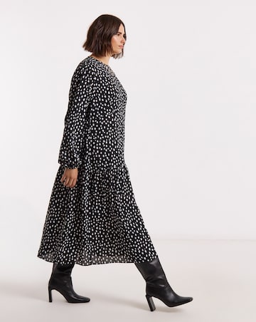 Simply Be Spot Print Drop Waist Cinch Detail Midi Dress