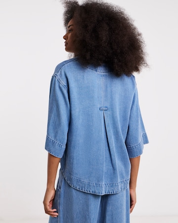 Light Blue Tencel Denim Relaxed Half Sleeve Shirt Co Ord