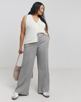 Grey Tailored Jersey Wide Leg Trousers