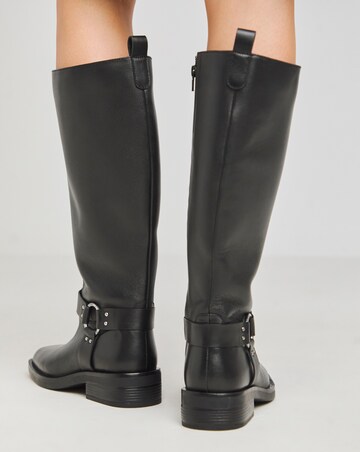 Dewey Leather Harness Detail Western Biker Boots Extra Wide EEE Fit Curvy Calf