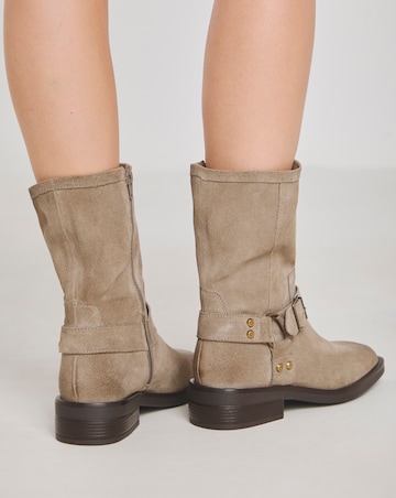 Orlando Suede Harness Buckle Ankle Biker Boots - Wide Fit (E)