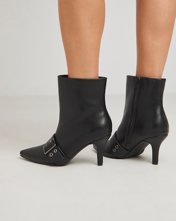 Raven Kitten Heel Boots With Eyelet Strap Detailing - Wide Fit (E)