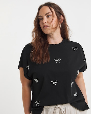 Black Pearl Bow Trim T-Shirt