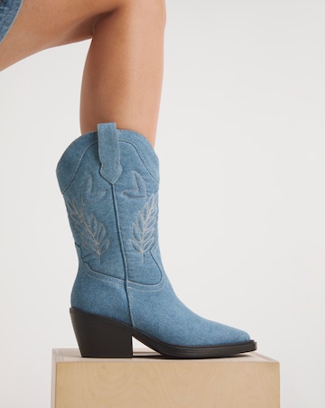 Bobbie Calf Western Boots Denim Ex Wide EEE Fit Standard Calf