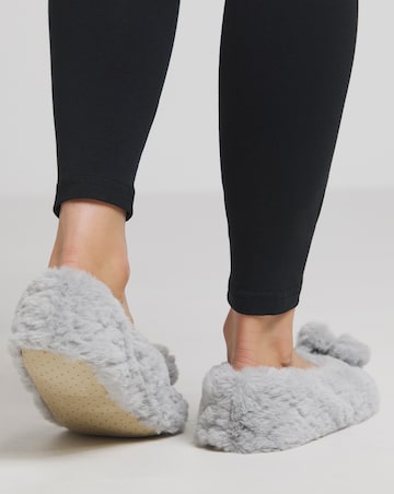 Ebony Pom Pom Ballerina Slippers - Extra Wide Fit (EEE)